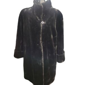 Fen Nelli Luxurious Black Faux Fur Mid-length Formal Gala Coat 11/12